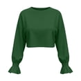 thumbnail image 6 of Lutiedan Cropped Sweatshirt for Women Ruffle Long Sleeve Crew Neck Shirts Casual Baggy Solid Pullover Tops, 6 of 7
