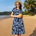 thumbnail image 4 of Naloa Tropical Leaves Print Womens Summer A-Line Dress with Pockets,Short Sleeve Dresses,Flowy Beach Swing Dress for Vacation Travel, 4 of 6