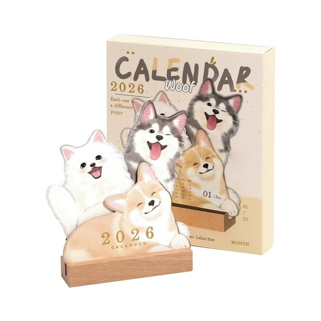 20206 Mini Desk Calendar Creative Cute Pet Shape Desktop Decor Unique Monthly Calendar 6.5" X 5.5" Dogs