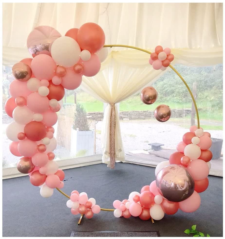 LANGXUN 6ft (1.9m) Large Size Golden Metal Round Balloon Arch kit Decoration, for Birthday Decoration, Wedding Decoration and Photo Background Decoration