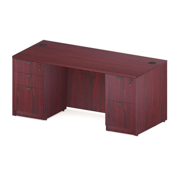 Boss Office Products 66" Desk with Pedestals in Mahogany