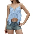 thumbnail image 2 of Lixiuxyad Trend Summer Tank Tops Women's Summer Ruffle Strap Camisole Slim Fit Asymmetrical Tank Top For Casual Wear And Layering,Blue, 2 of 6