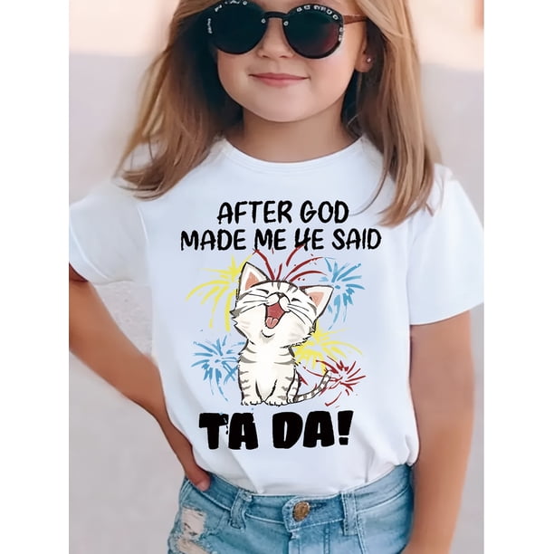 Camiseta SCKMEU con estampado de gatitos para niña, cuello redondo, manga corta, corte cómodo e informal, top de punto con estampado animal para primavera/verano/otoño, estilo SCKMEU, versión convenc
