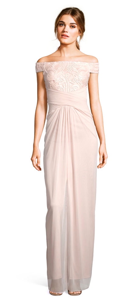 adrianna papell embroidered tulle dress