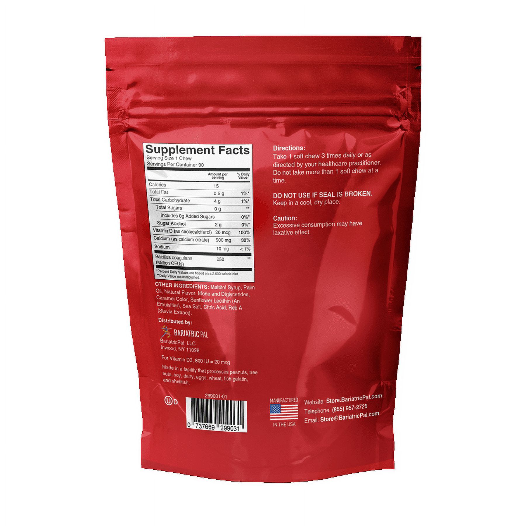 BariatricPal Sugar-Free Calcium Citrate Soft Chews 500mg with Probiotics - Caramel Apple Size: 90ct