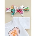 thumbnail image 6 of Seyurigaoka Baby Girl Summer Clothes Set Short Sleeve Round Neck T-Shirt + Colorful Letter Heart Print Shorts + Headband for 0-24 Months Toddler Kids, 6 of 8