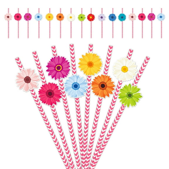 TFixol Household Items 24Pcs Paper Straws Set Disposable Colorful Floral Drinking Straws Party Decorations for Beverages Cocktail