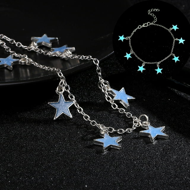 EGNMCR Blue Night Light Star Beach Wind And Plated Chain Luminous anklets