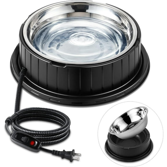 Heated Water Bowl for Dog Cat with Thermostatic Control, 55W 80oz Removable Stainless Steel Heated Dog Pet Bowl with Anti Chew Cord