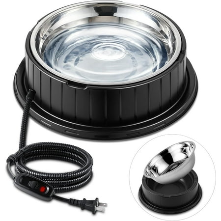Heated Water Bowl for Dog Cat with Thermostatic Control, 55W 80oz Removable Stainless Steel Heated Dog Pet Bowl with Anti Chew Cord