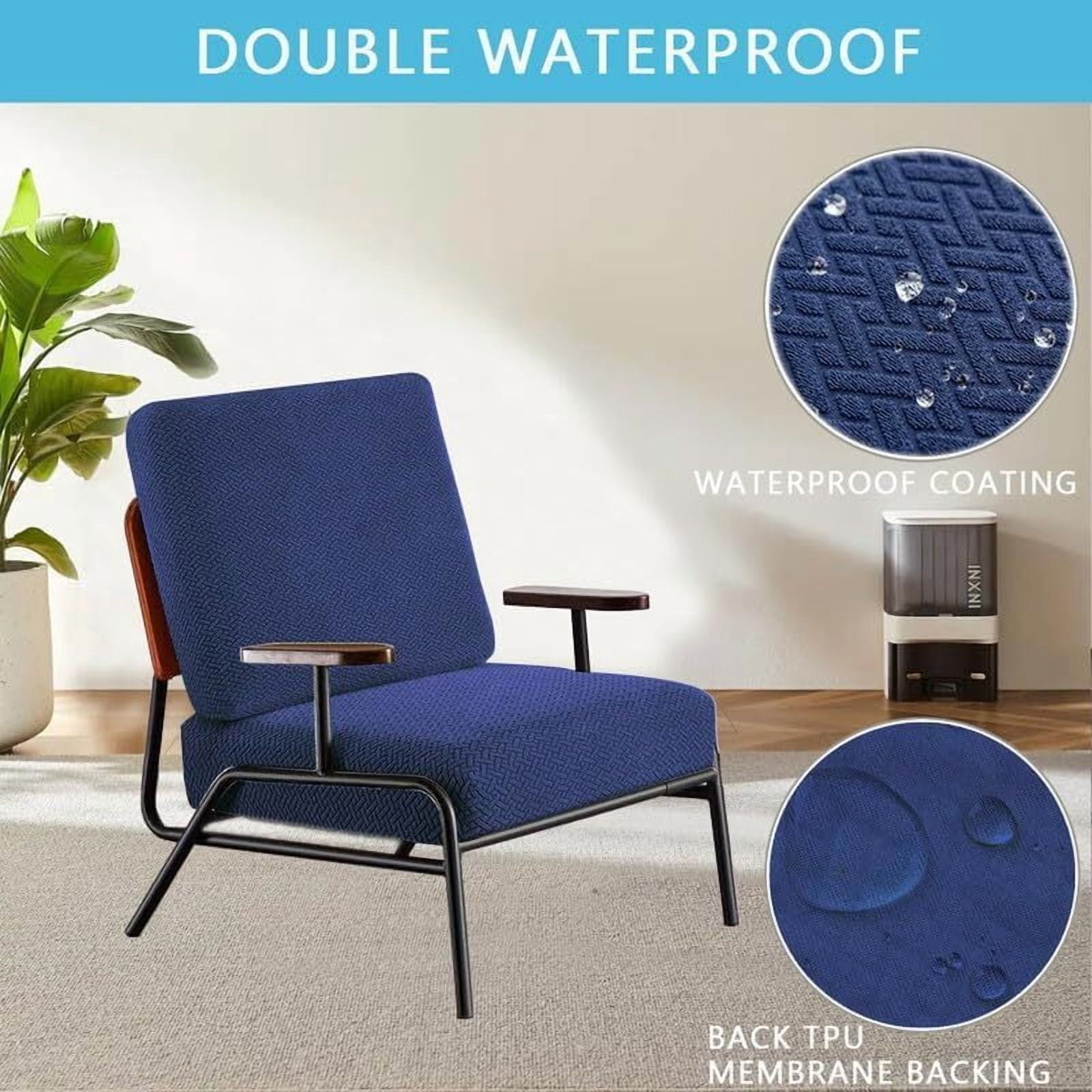 JIAN YA NA 2-Piece Waterproof Cushion Covers Replacement, Outdoor Patio Sofa Seat Cushion Slipcovers, Elastic Outdoor Furniture Protector (Navy blue)