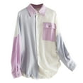 thumbnail image 4 of Summer Savings Clearance 2022! SuoKom Blouses for Women Casual Button-Down Shirts Long Sleeve Roll Up Collar Color Block Long Shirts with Pocket Summer Fall Womens Basic Tunic Tops Blouses Tees, 4 of 5