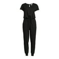 thumbnail image 3 of Time and Tru Women's Short Sleeve Elastic Tie Waist  Knit Jumpsuit, 3 of 5