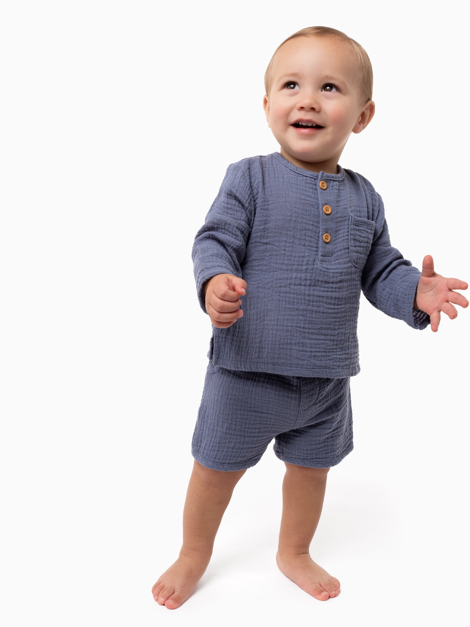 2pcs Baby Boy 100% Cotton Denim Shorts and Contrast Collar Striped Short-sleeve Romper Set