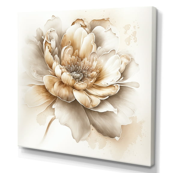 Designart Indigold Beige Flower V Canvas Wall Art