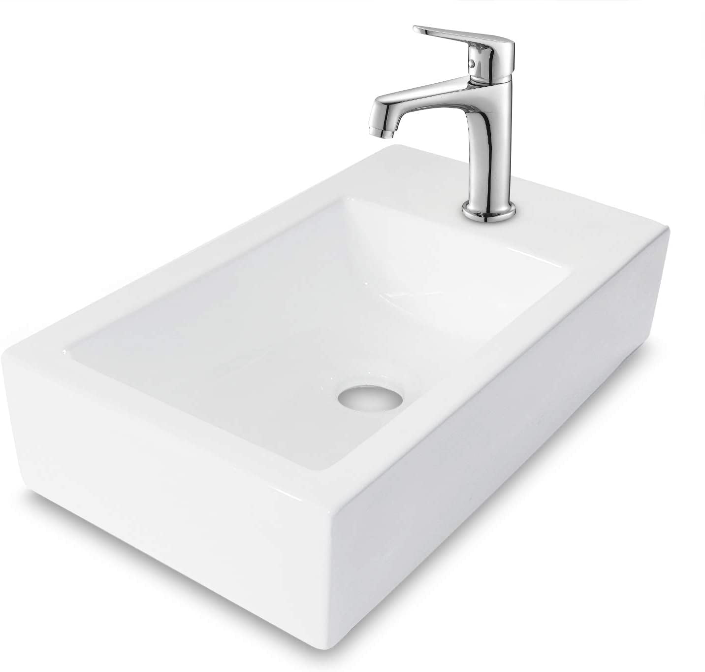 18"×10"×4.25" White Ceramic Rectangle Wall-Mount Bathroom Sink with Single Faucet Hole