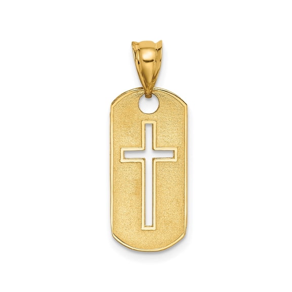 14k Yellow Gold Cross Dog Tag Pendant Charm, Polished Brushed Religious Jewelry