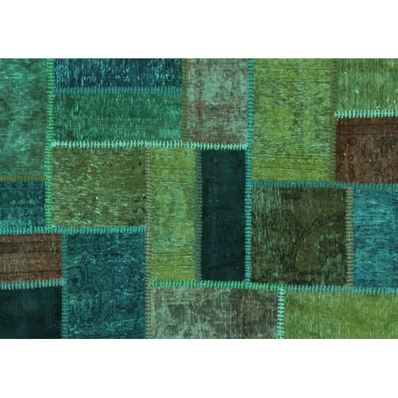 Ahgly Company Machine Washable Indoor Rectangle Patchwork Turquoise Blue Transitional Area Rugs, 7' x 10'