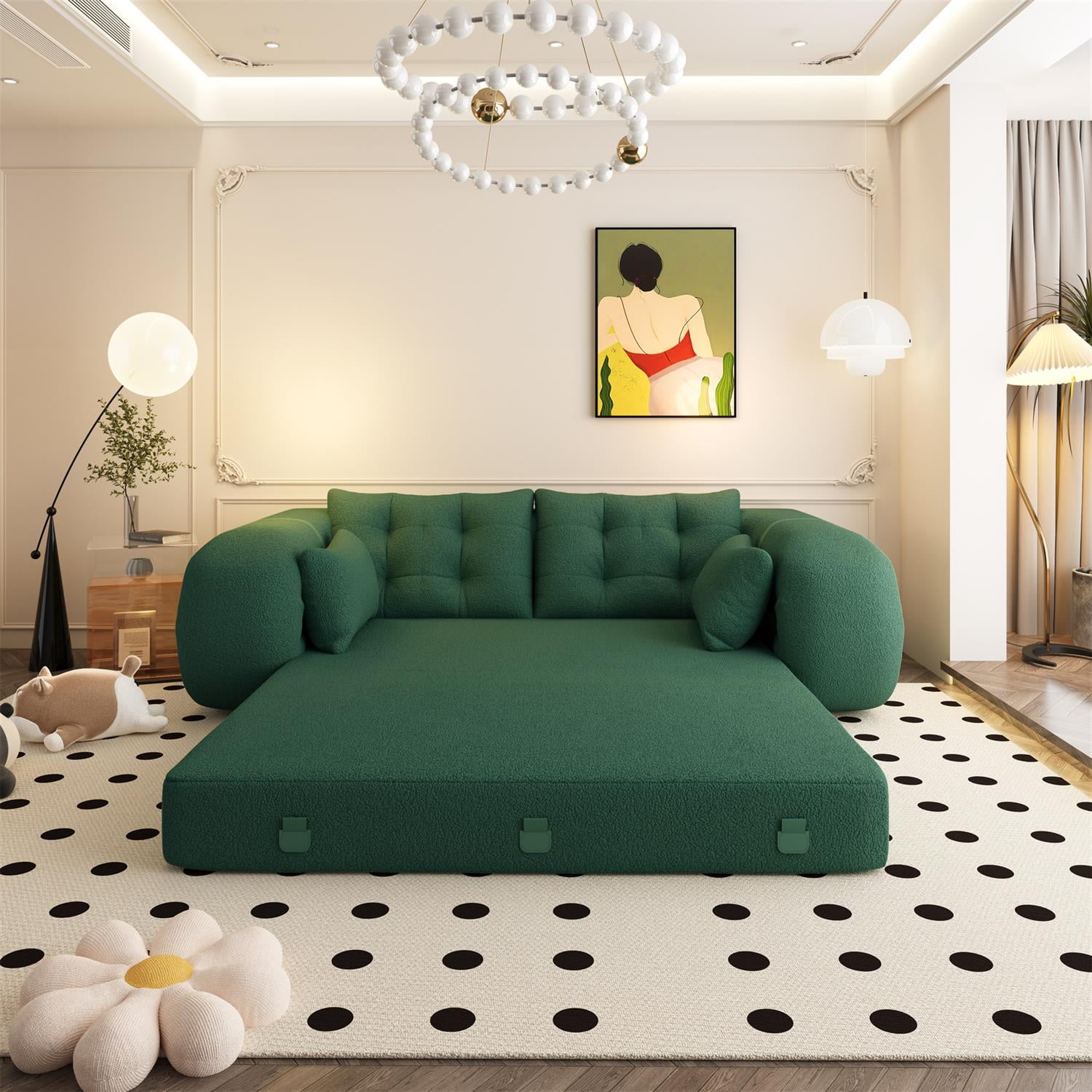 Demi Bonn 78" Cozy Sofa Couch, Foldable 3-in-1 Sleeper Bed, Multi-Functional Lazy Sofa for Living Room, Playroom, Comfortable Foam-Filled, Green