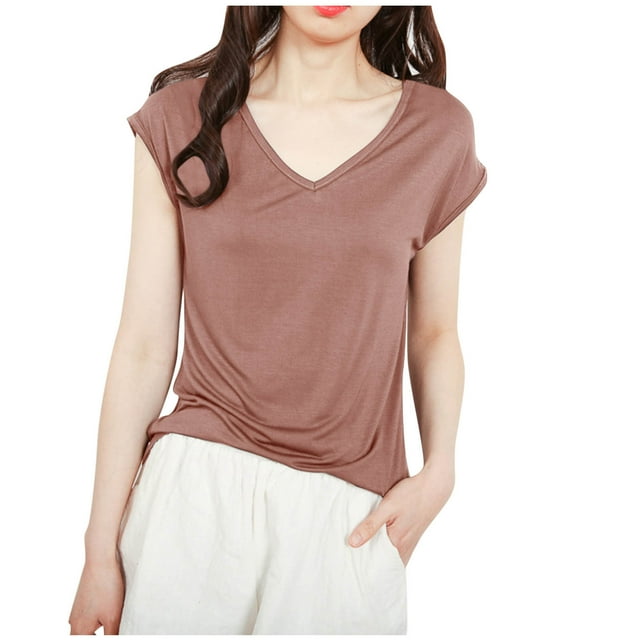 T-shirts à Col en V pour Femmes, Pyjamas d'Été à Manches Cap, Hauts Tendance pour Tenue Habillée Décontractée, Fins, Coupe Ample, Vêtements de Nuit