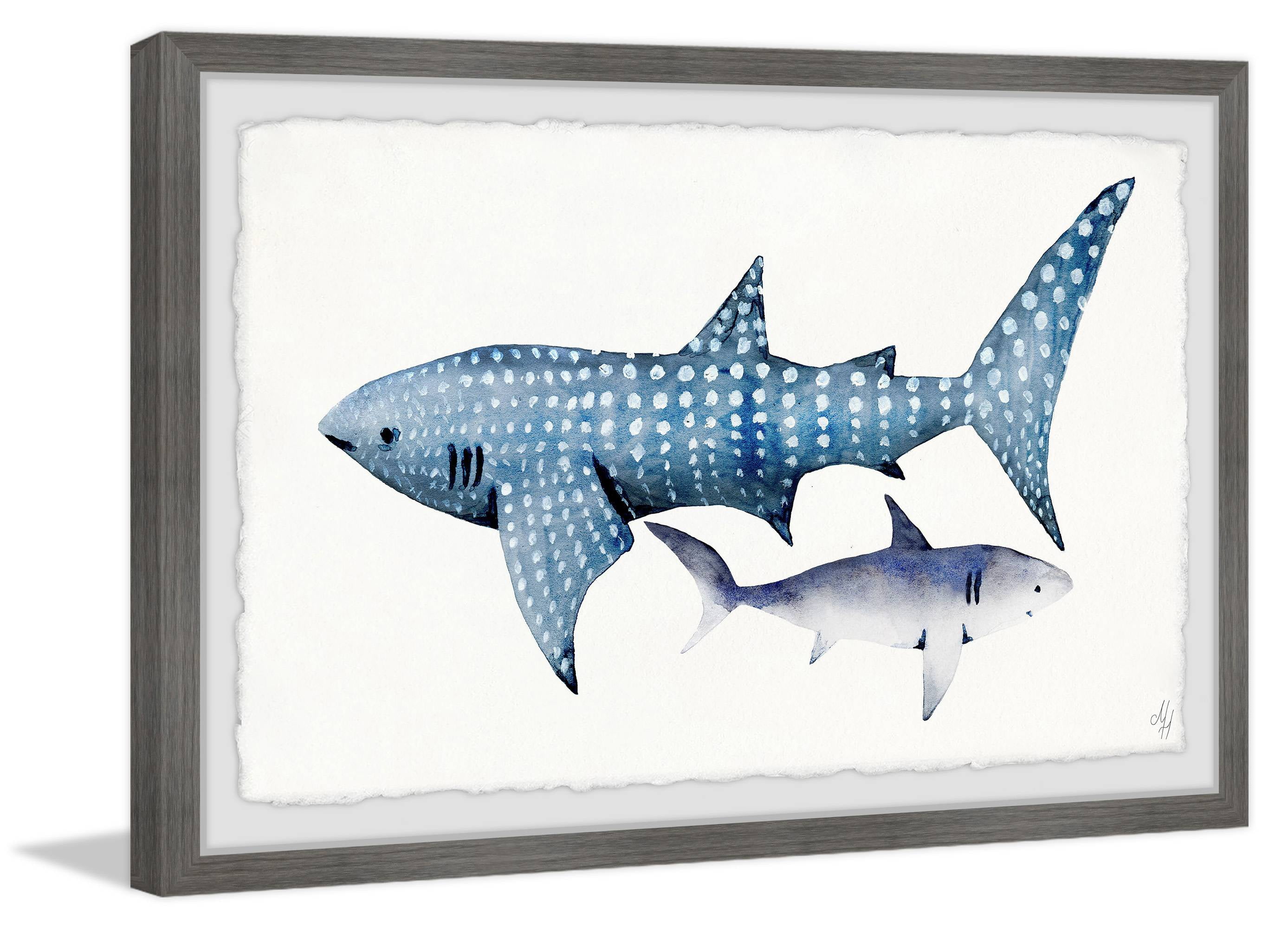 Marmont Hill White Dotted Shark Framed Wall Art