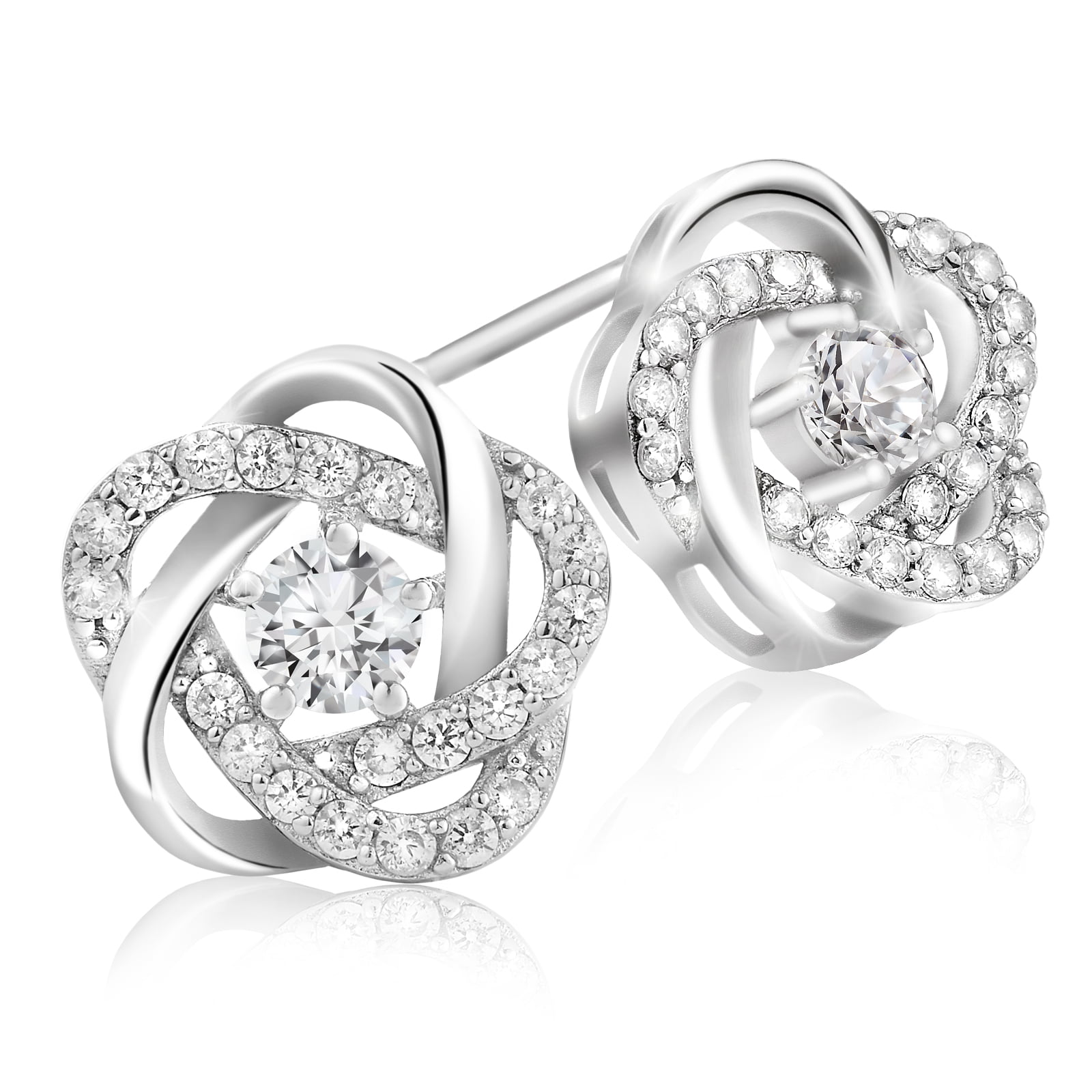 Details about   Platinum Sterling Silver Love Knot Cable Design Diamond Cut Post Stud Earrings 