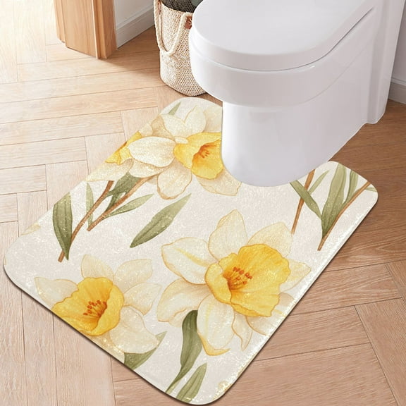 Toilet Rug U-Shaped Bathroom Rugs Non-Slip Soft Plush Machine Washable Contour Bath Mat Daffodils Flower 24x20