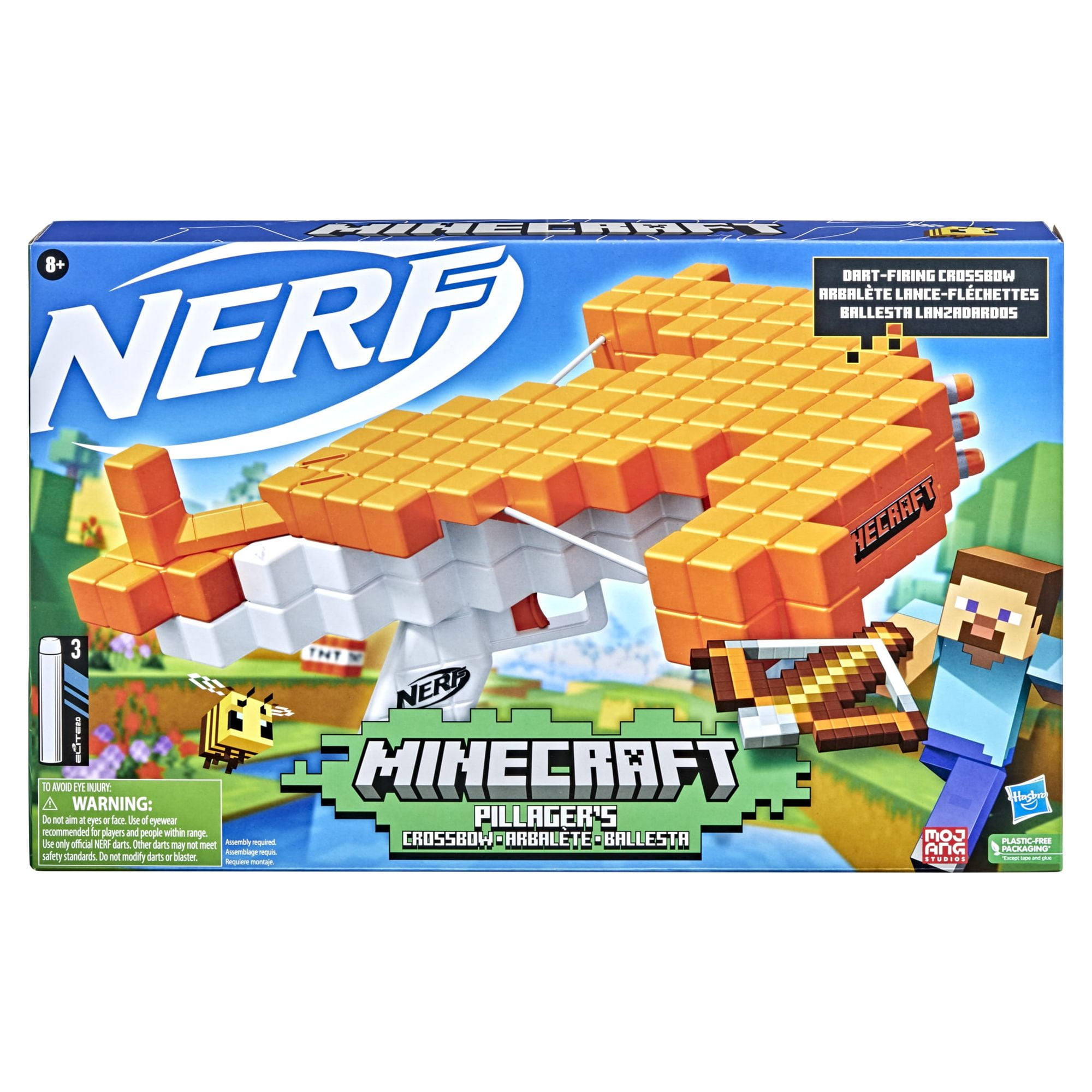 Nerf Minecraft Pillager's Crossbow, Dart-Blasting Crossbow, 3 Nerf Elite Darts, Minecraft Toys, Ages 8+