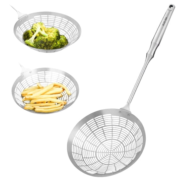 Versatile Stainless Steel Spider Strainer/Skimmer/Ladle Stainless Steel Spider Strainer Scoop For Deep Wok Fat Straining Spoon Slotted Ladle With Holes Kitchen Cooking Utensil Mesh Skimmer For Frying