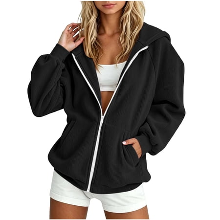 LIaqionyy Girls Oversized Hoodie Sweatshirts Jackets Full Zip Casual Long Sleeve Jacket Fall Winter Clothes with Pockets