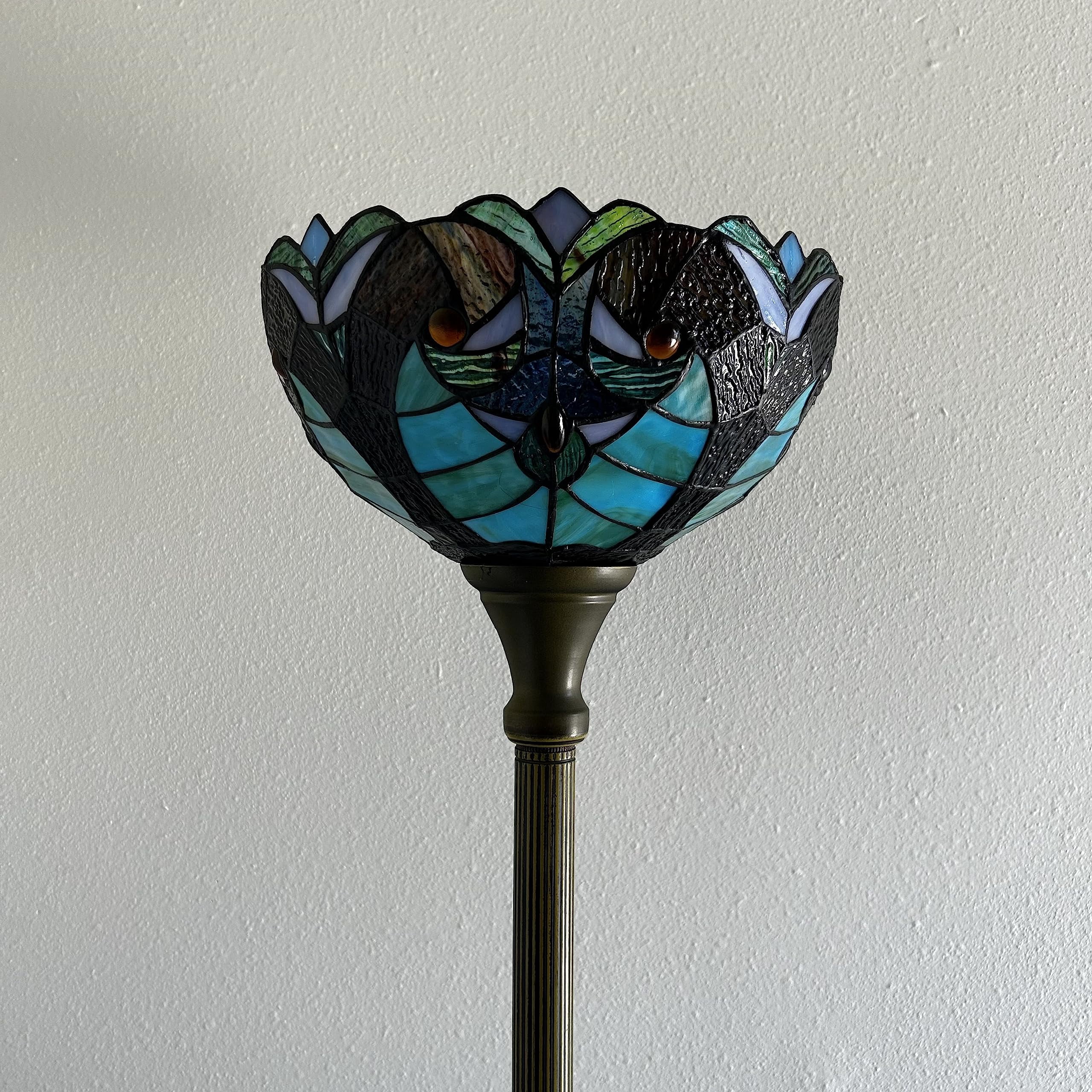 Tiffany Torch Floor Lamp Green Brown Stained Glass Liaison LED Bulb Included for Living Room Dining Room Bedroom 12"W*12"D*66"H