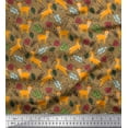thumbnail image 1 of Soimoi Tissu Crêpe Polyester Feuilles & Rennes Imprimé Animal au Mètre 52 Pouces de Large, 1 of 3