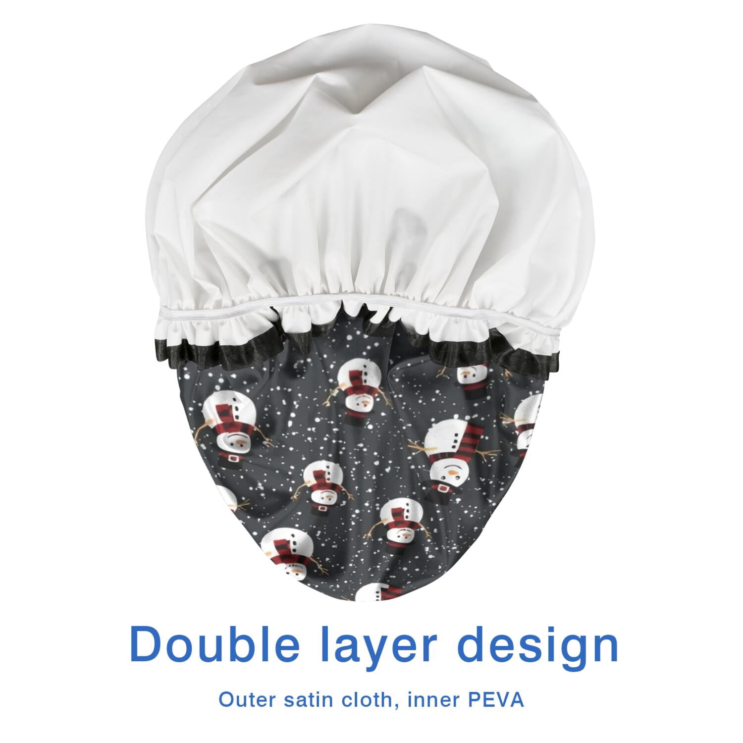 Shower Caps,Black Christmas Snowman Pattern Waterproof Shower Cap for Women 4 Pieces,Double Reusable Hair Cover for Shower PEVA Elastic Stretch Hem