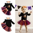 thumbnail image 2 of REgarm Halloween Outfits for Baby Girls Long Sleeve Bodysuits Romper Tutu Skirt Headband Fall Clothes Set,9-12 Months, 2 of 7