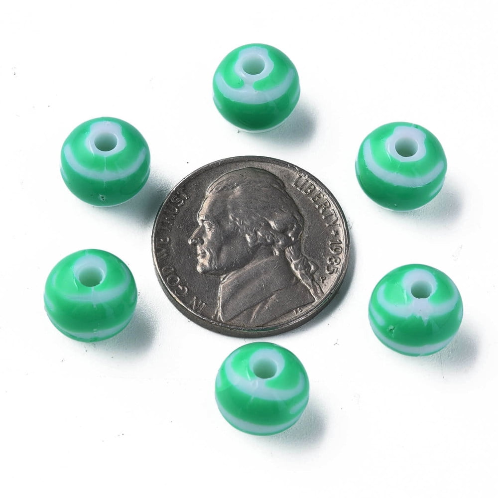 Opaque Striped Acrylic Beads Round Green 10mm Hole: 2mm about 940pcs/500g.