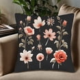 thumbnail image 5 of Set of 2 18x18in Throw Pillow Covers - Elegant Black Floral Design with Pink & Peach Roses Perfect for Couch Bed or Car Decor, 5 of 8