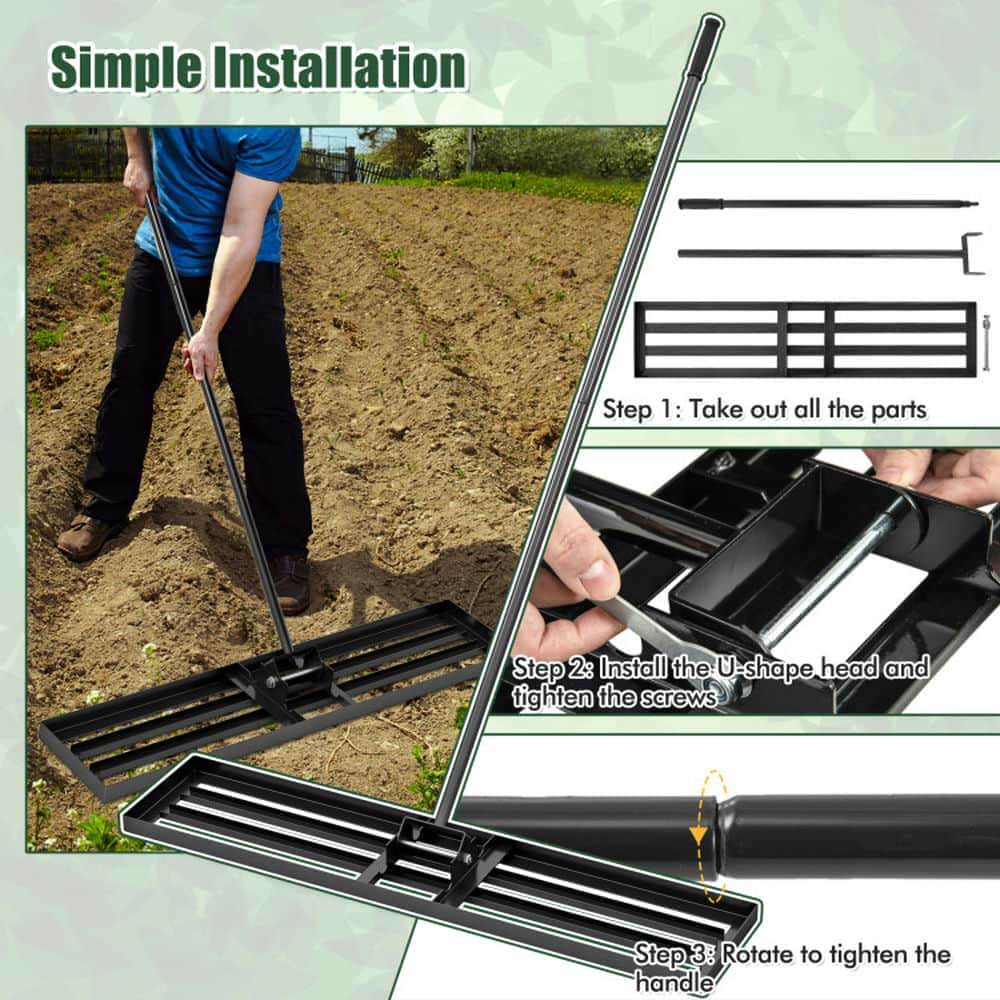 Yardi Yarda 46 x 10 Inch Lawn Leveling Rake for Outdoor as Yard, Heavy Duty Lawn Level Tool for Soil, Black