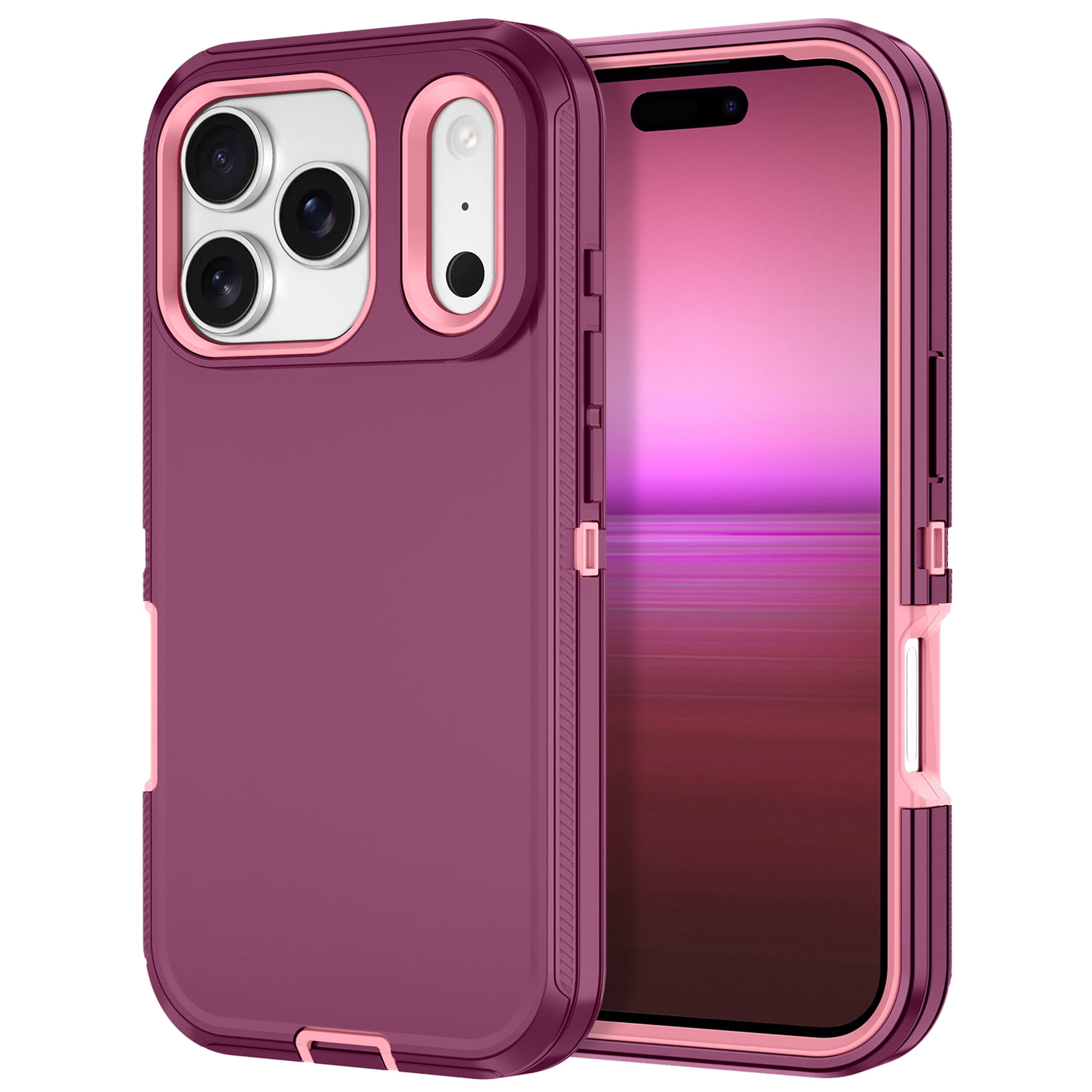 Petocase for iPhone 18 Pro Max Case (2026) / iPhone 17 Pro Max Case (2025),Shockproof Rugged Protection Heavy Duty Dust/Drop Proof 3-Layer 6.9 inch Phone Cover Case,Red Purple