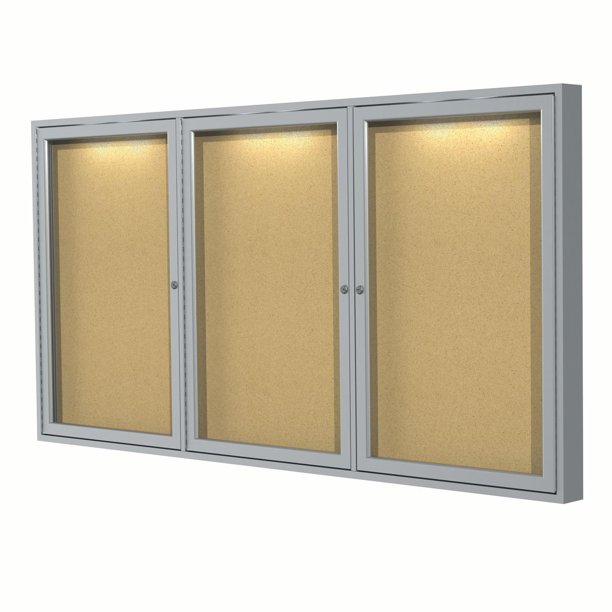 36 in x72 in 3Door Aluminum Frame Enclosed Natural Cork Bulletin Board