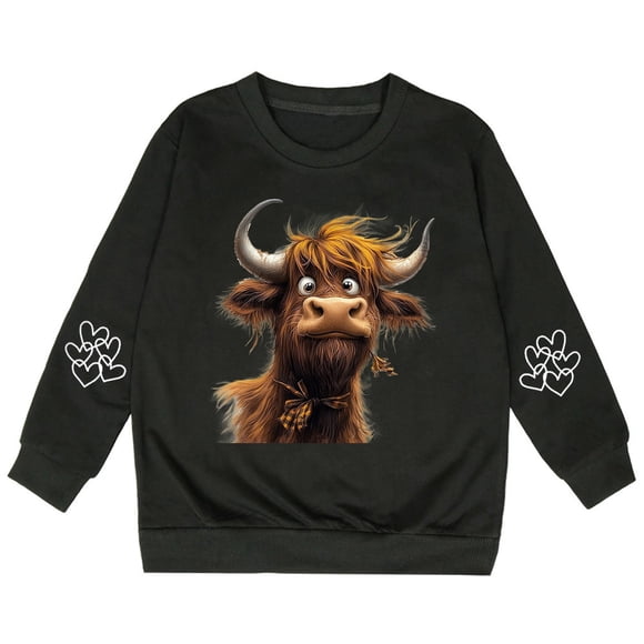Zecgelong Cattle Long Sleeved Crew Neck Hoodie For Children Size Black 3-4 Years