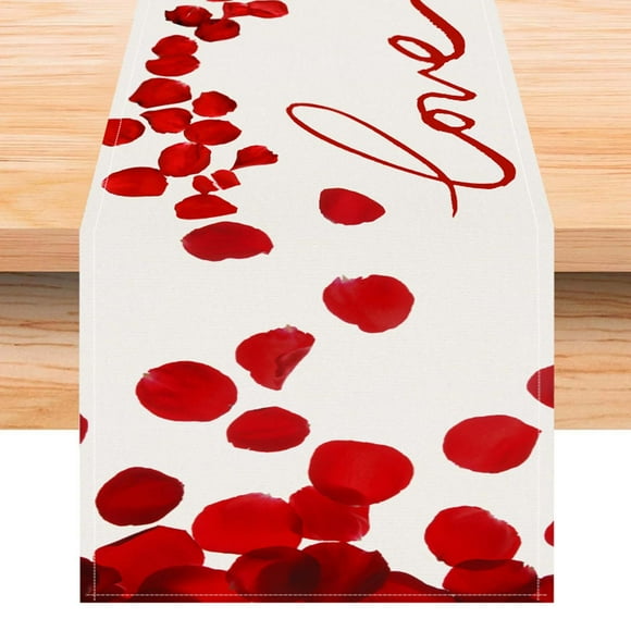 Yhmxh Décoration de la Saint-Valentin Cadeau d'Anniversaire Drapeau de Table Fleur Nappe en Lin Imprimée pour la Saint-Valentin Bordure Décoration de Salon Nappe Tapis Drapeau de Thé Cadeau de la Saint-Valentin pour Femme