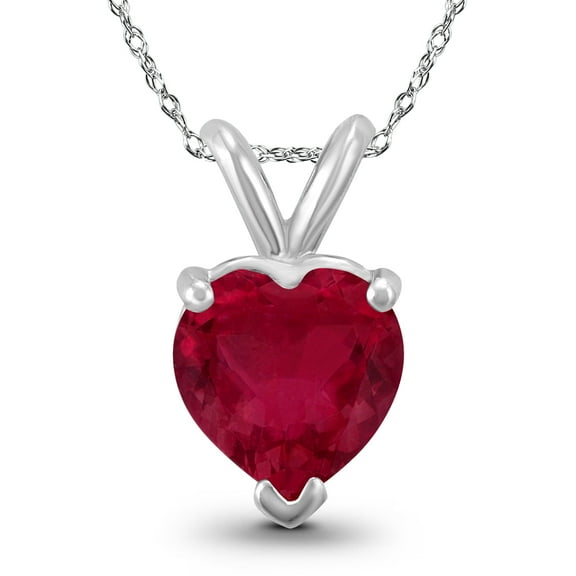 SZUL Women's 14K White Gold 4MM Heart Ruby Pendant