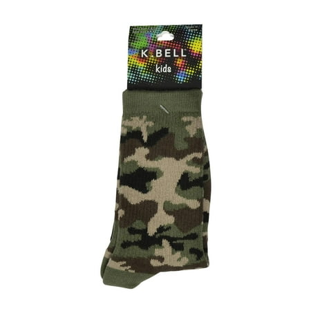 K. Bell Boy`s Camouflage Crew Socks, KBBF14H001-01, 6-8.5, Olive