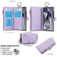 thumbnail image 3 of ELEHOLD For Samsung Galaxy S23 Ultra Phone Case Leather Crossbody Zipper Card Wallet Flip Case Kickstand Cover, with Ring Holder,Full Body Protection-Violet, 3 of 7
