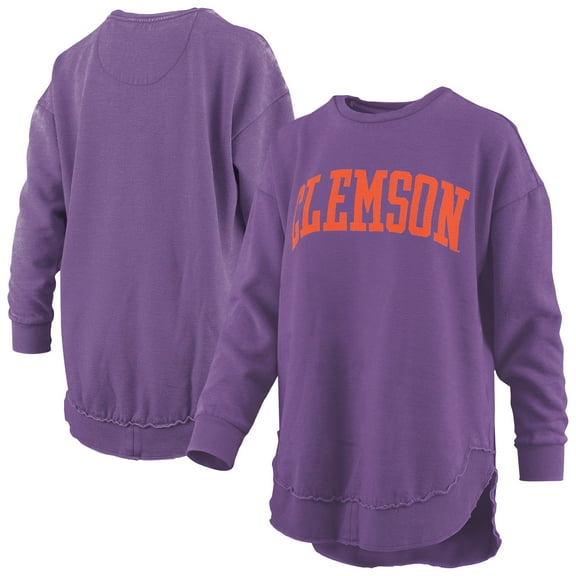 Women's Pressbox Purple Clemson Tigers Melange Poncho Vintage Fleece Long Sleeve Pullover Sweatshirt