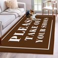 thumbnail image 2 of Brown Letter Area Rug 3x5 FT, Non Slip Entryway Bedside Carpet, Modern Minimalist White Text Striped Washable Soft Floor Carpet Indoor Mat Non-Shedding Throw Rug for Dorm Kitchen Home Office, 2 of 9