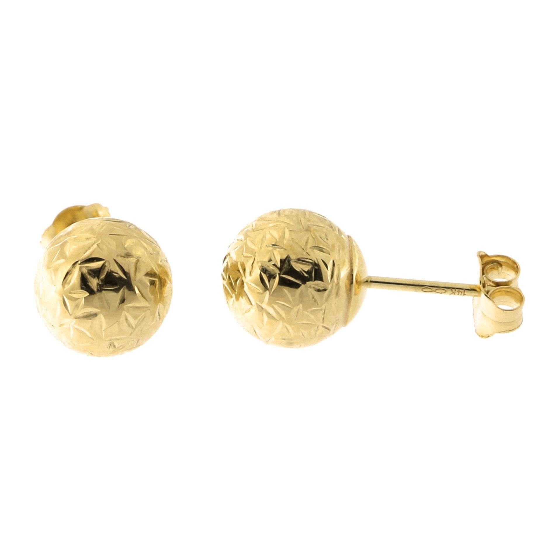 14k Yellow Gold Crystal Cut Ball Stud Earrings