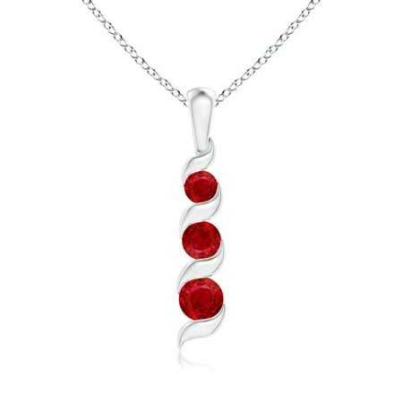 Journey Necklace Set - July Birthstone Necklace - Channel-Set Round Ruby Three Stone Journey Pendant in 14K White Gold (4mm Ruby) - SP1087R-WG-AAA-4