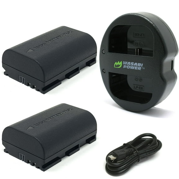 Wasabi Power LP-E6, LP-E6N Battery (2-Pack) & Dual USB Charger for Canon EOS 5D Mark II/III/IV, 5DS, 5DS R, 6D, 6D Mark II, 7D, 7D Mark II, 70D, 80D, 90D, R, R5, R6, Ra, XC10, XC15, BMPCC 4K, BMPCC 6K
