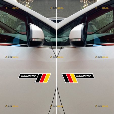 Germany Lettering German Flag Stripes Car Magnet Magnetic Sticker Decal - Pair Mirrored Reversed Reflective 6" - for Auto Truck Van Reusable Waterproof